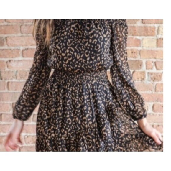 Fate Black Brown Off the Shoulder Tiered Ruffle Mini Dress Women Size Medium - Picture 1 of 7